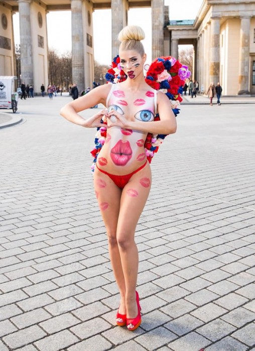 Sweet Micaela Schaefer Body Paint for Valentine's day in Berlin