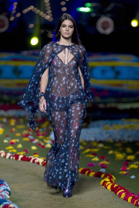 Kendall Jenner Braless and See Through on the Catwalk