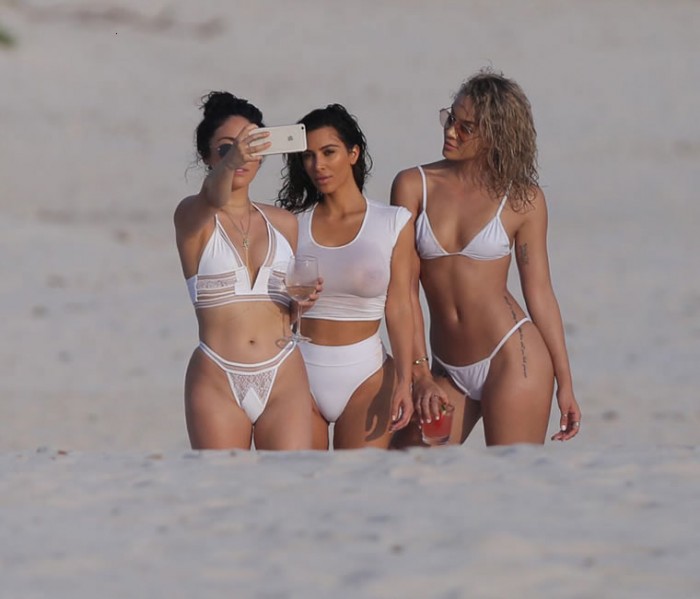 Kim Kardashian Nipples in White Top